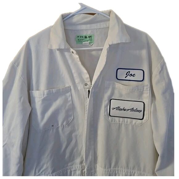 Vintage ALASKA AIRLINES White Coveralls Size 48L Workwear Jumpsuit White DINGY - Picture 2 of 10